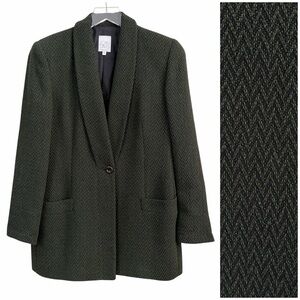 Vintage Joan & David Dark Green Herringbone Tweed Blazer Size 8 Made in Italy